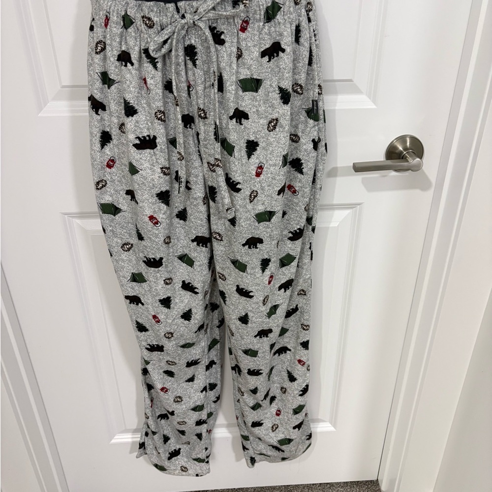 Cozy Lounge Pajama Pants Grey Print Relaxed Fit Drawstring - Picture 3 of 5